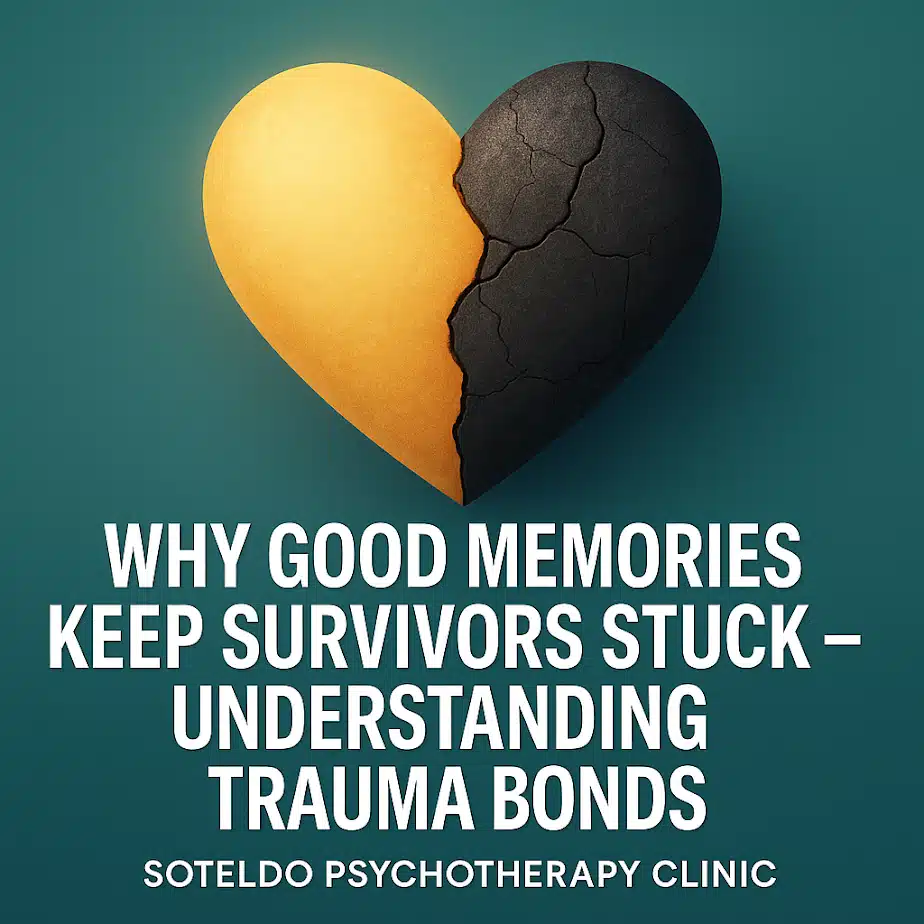 Illustration representing trauma bonds and conflicted emotional attachment.