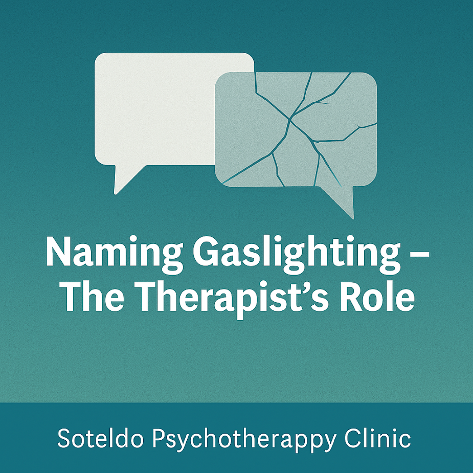 Illustration representing gaslighting and distorted communication in therapeutic contexts.