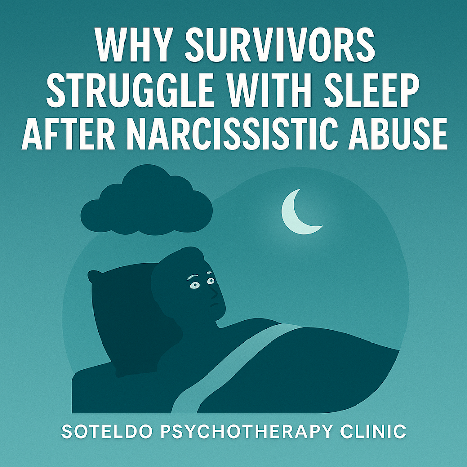 Illustration representing sleep disturbance and nighttime anxiety following emotional abuse.