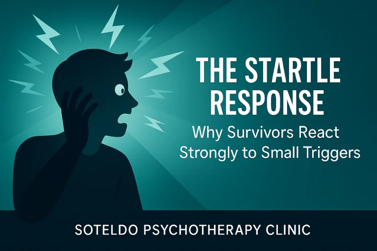 Illustration representing heightened startle response and sensitivity to triggers.”