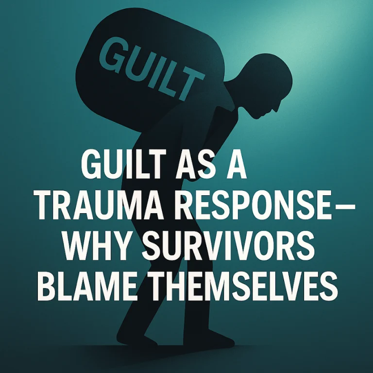 Illustration representing internalized guilt and self-blame as a trauma response.
