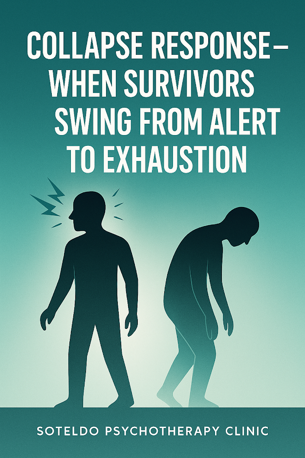 Illustration representing a collapse response shifting from alertness to exhaustion.