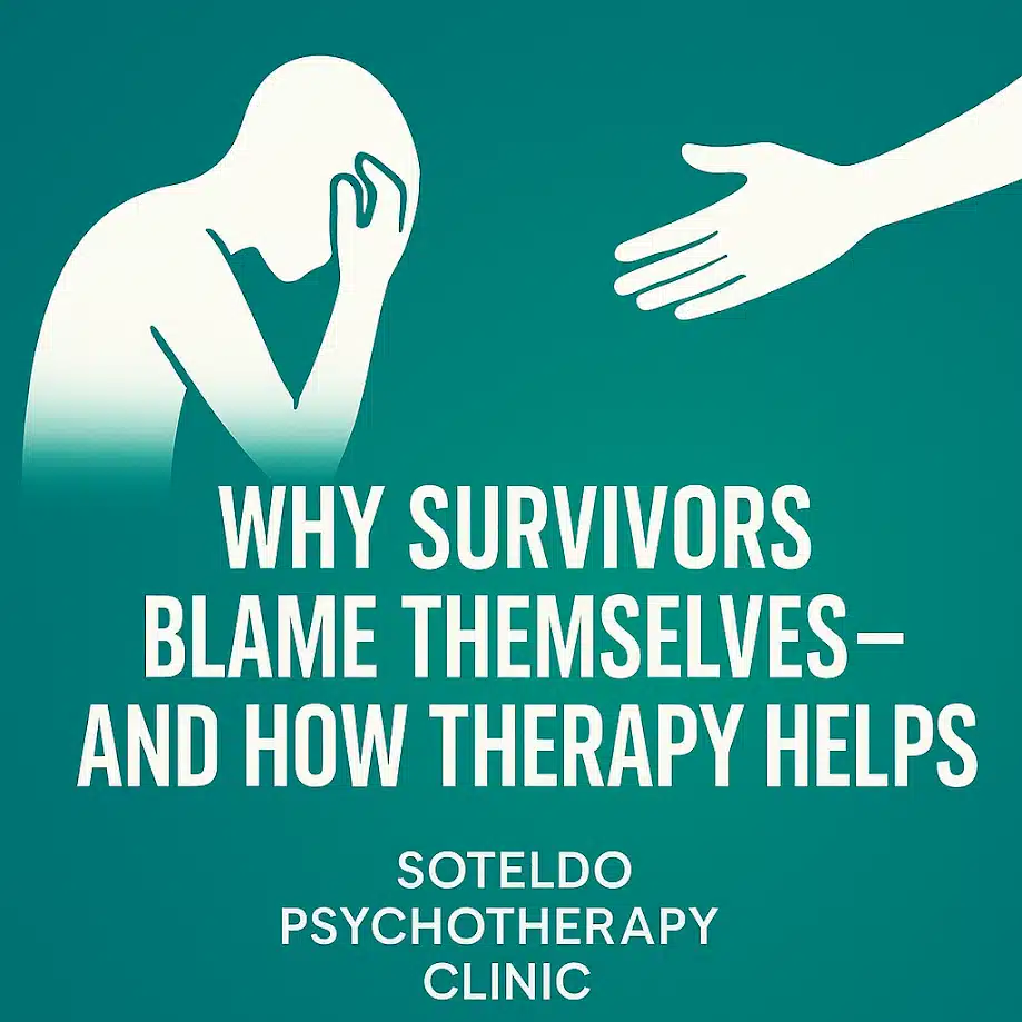 Illustration representing self-blame and the role of support in emotional healing.