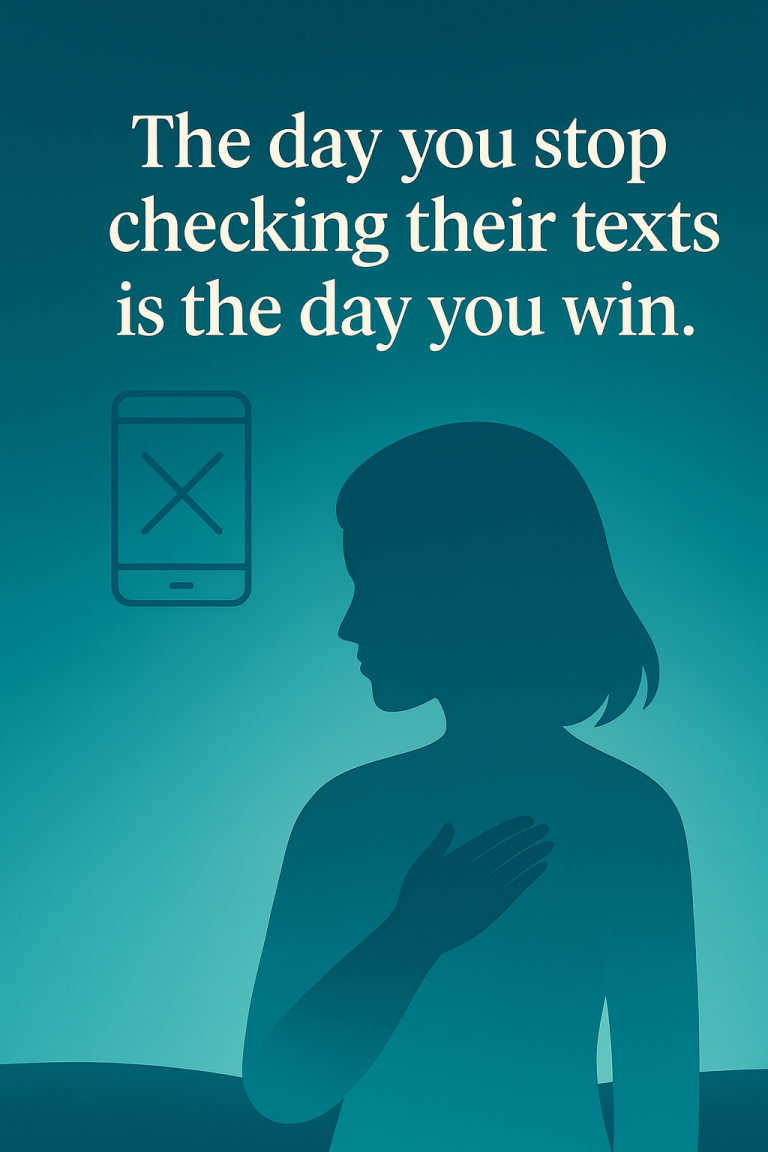 Inspirational graphic representing emotional independence and letting go of checking an ex’s messages