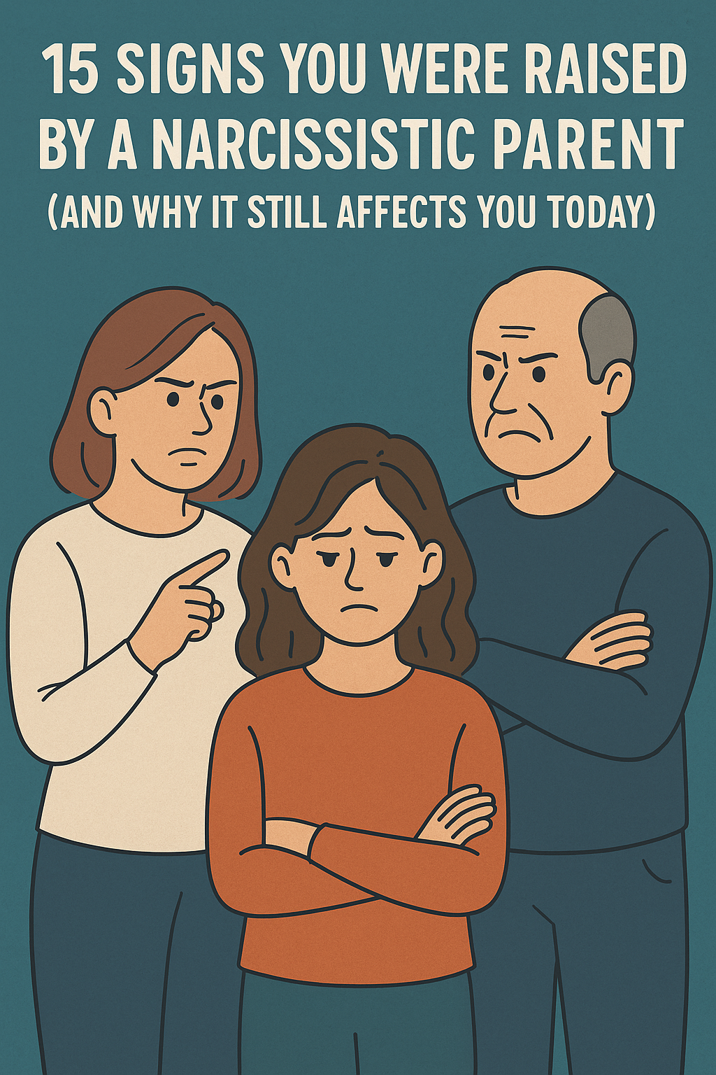 Illustration of a sad adult child between two angry parents