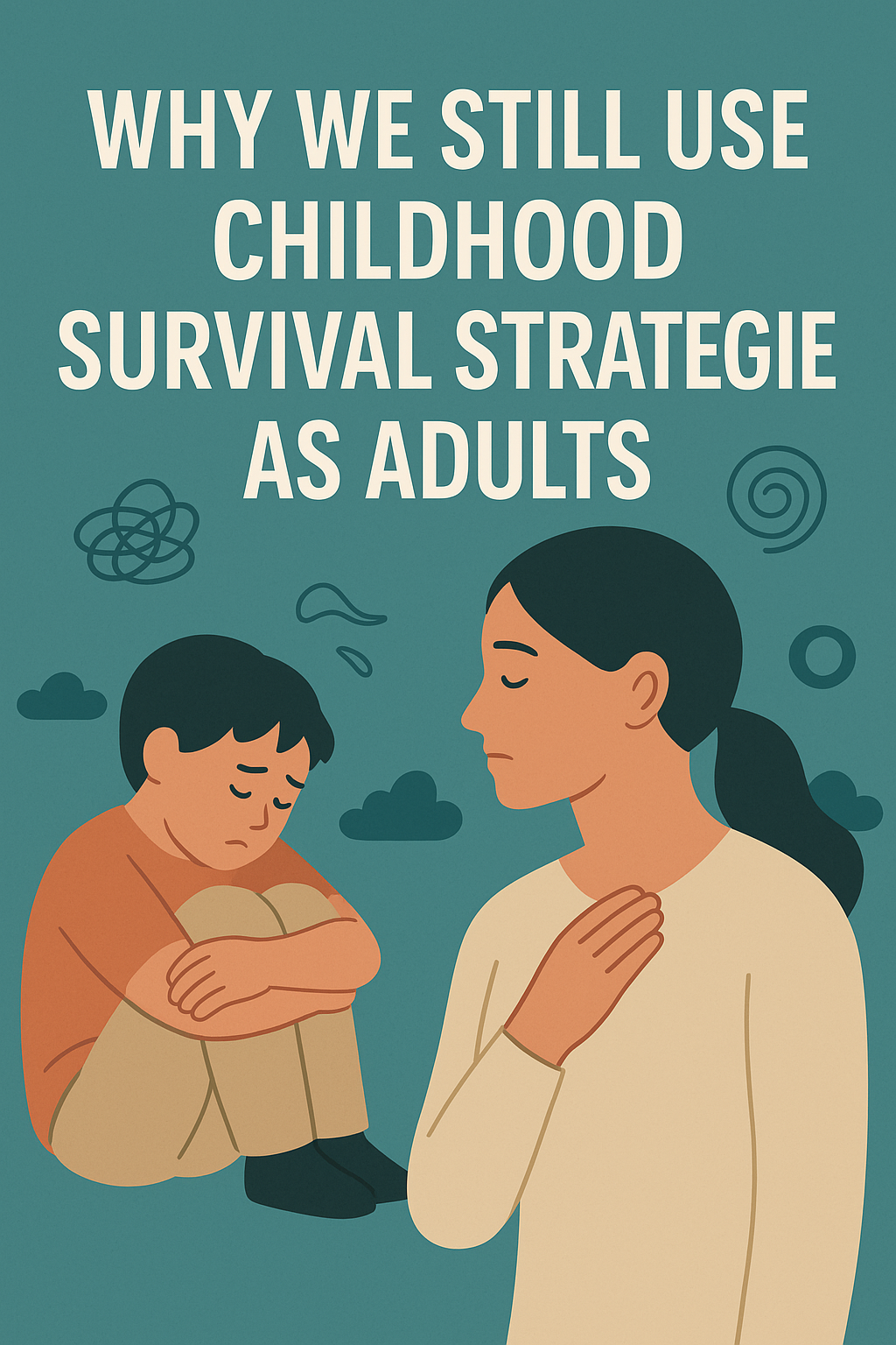 Illustration representing how childhood survival strategies continue to influence adult emotional responses