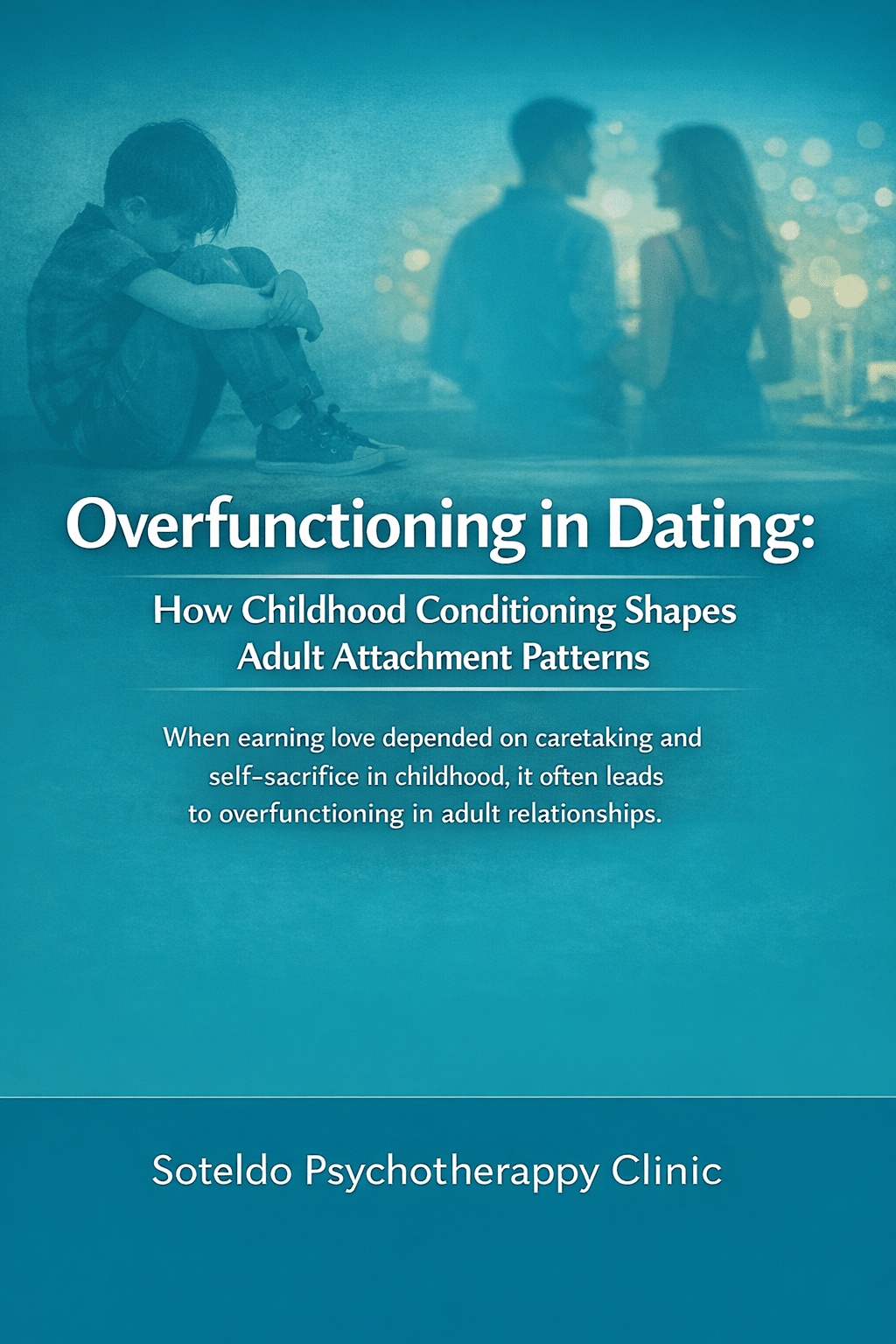 Illustration representing overfunctioning in adult relationships shaped by childhood caregiving patterns