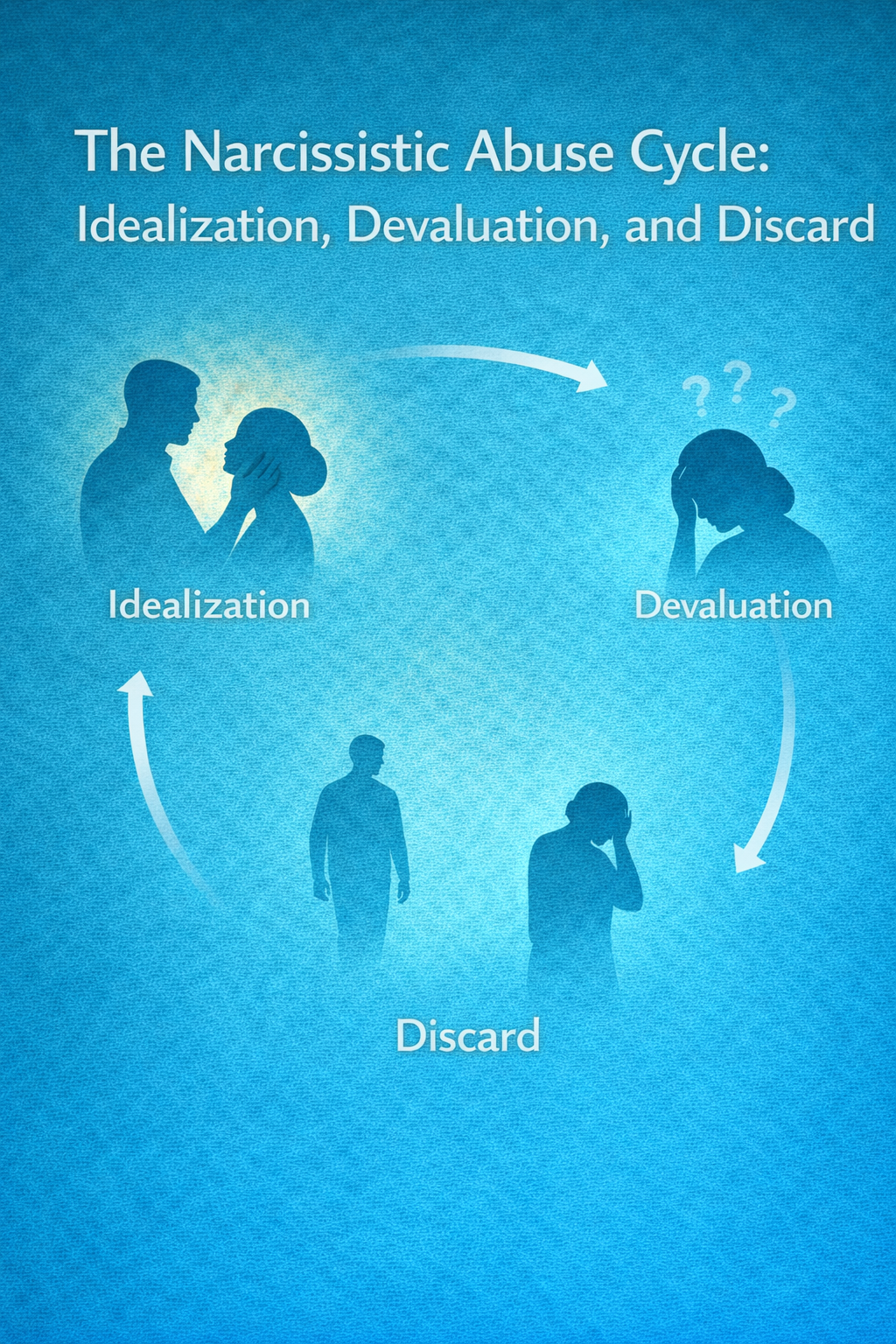 Diagram showing the narcissistic abuse cycle of idealization, devaluation, and discard.