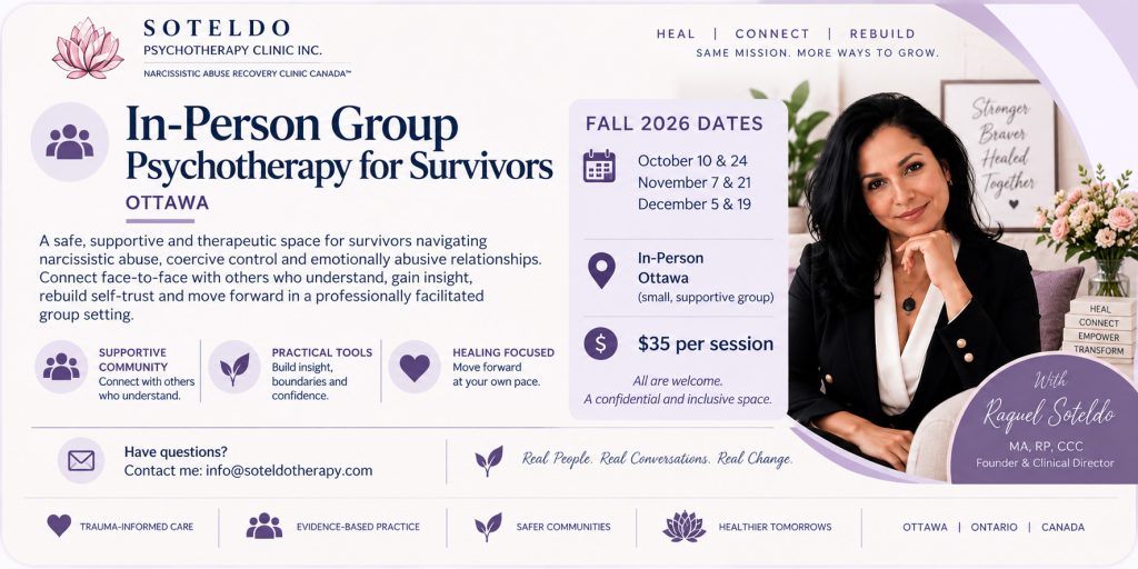 In-person group psychotherapy in Ottawa for survivors of narcissistic abuse and coercive control