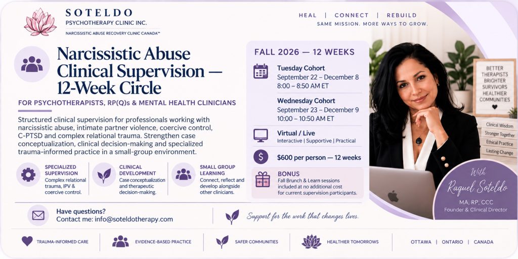 Clinical supervision for psychotherapists working with narcissistic abuse IPV and coercive control in Ontario