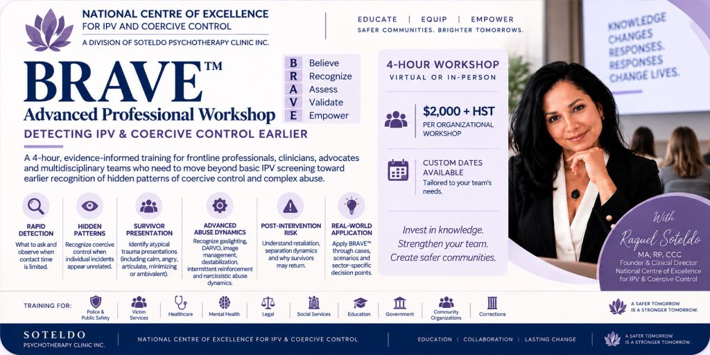 BRAVE four-hour IPV and coercive control professional workshop for frontline organizations in Canada
