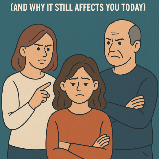 Illustration of a sad adult child between two angry parents