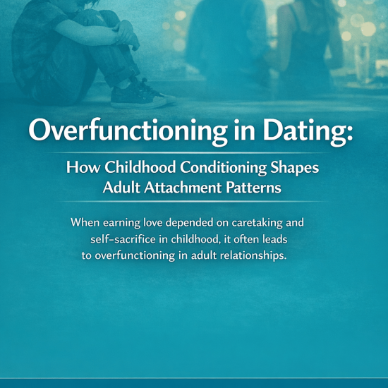 Illustration representing overfunctioning in adult relationships shaped by childhood caregiving patterns