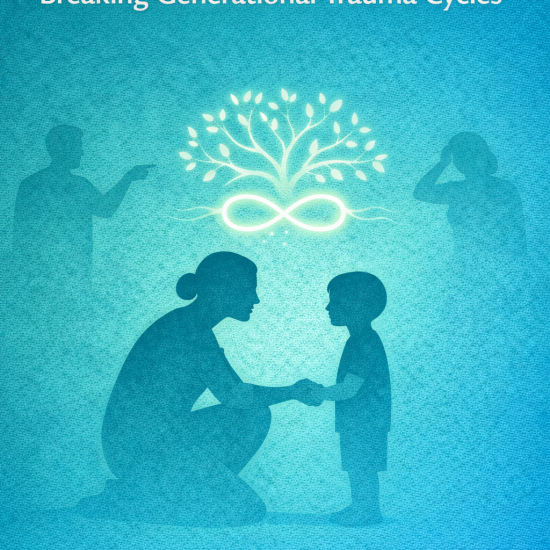 Illustration of a parent gently holding a child’s hands beneath a glowing tree, symbolizing breaking generational trauma cycles.