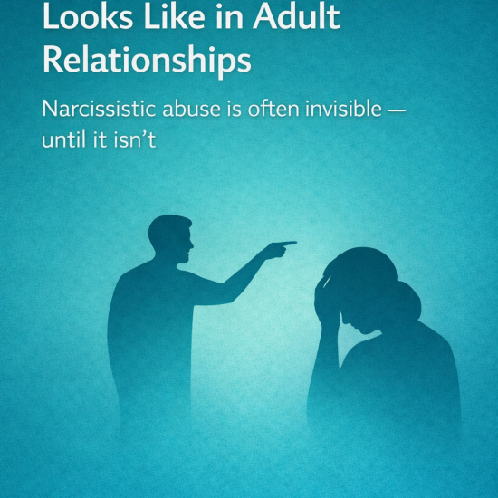 Illustration showing one adult figure pointing aggressively at another who holds their head, symbolizing narcissistic abuse in adult relationships.