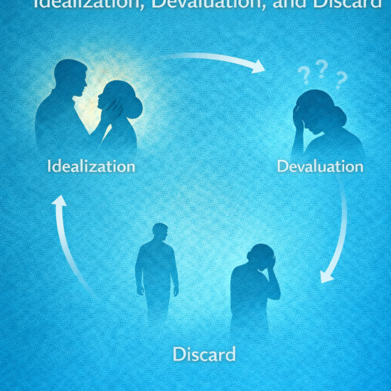 Diagram showing the narcissistic abuse cycle of idealization, devaluation, and discard.