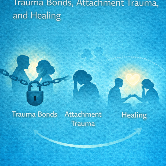 Illustration explaining narcissistic abuse recovery including trauma bonds and attachment trauma healing.