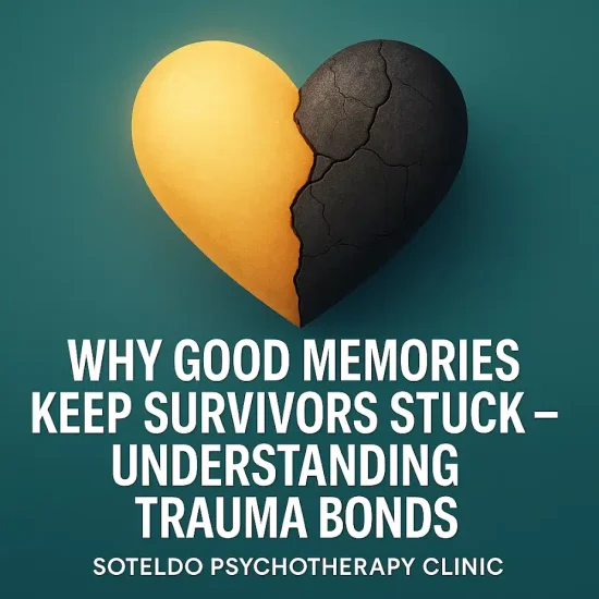 Illustration representing trauma bonds and conflicted emotional attachment.