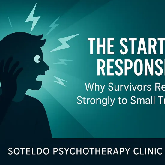 Illustration representing heightened startle response and sensitivity to triggers.”